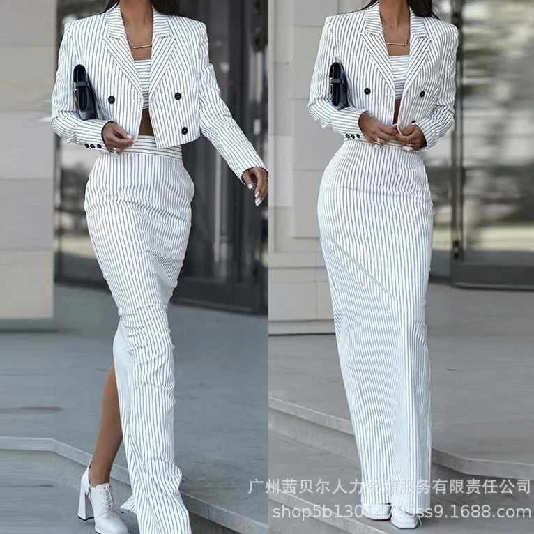 Winter Clothing For Sale - Çizgili Blazer ceket & yarık etek