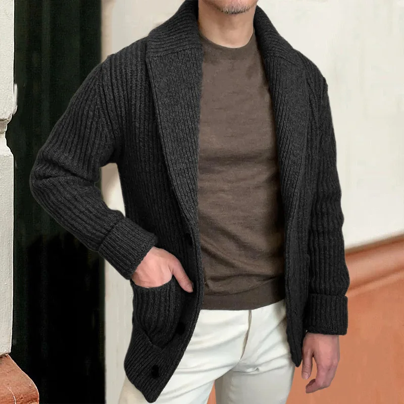Wool Blend Coat - Erkek Kazak Hırka Yaka Uzun Kollu
