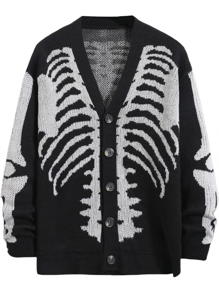 Wool Blend Coat - Erkek İskelet Desenli Hırka Kazaklar, Gotik