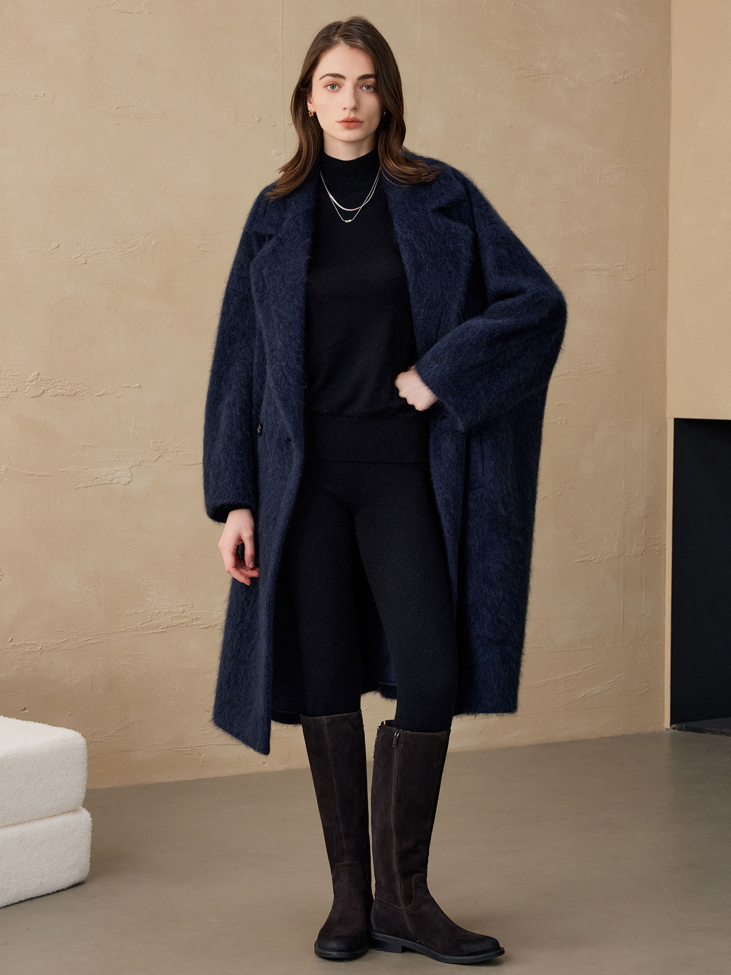 Wool Blend Coat - Allingentle Kadın Blazer Yünlü Moda Uzun