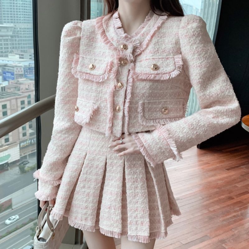 Clothing Style Winter - Kadınlar zarif püskül Y2K kore takım