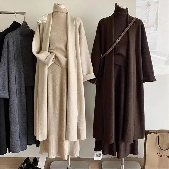 Winter Clothing Sale - Üç Parçalı Set Kadın Uzun Kazak