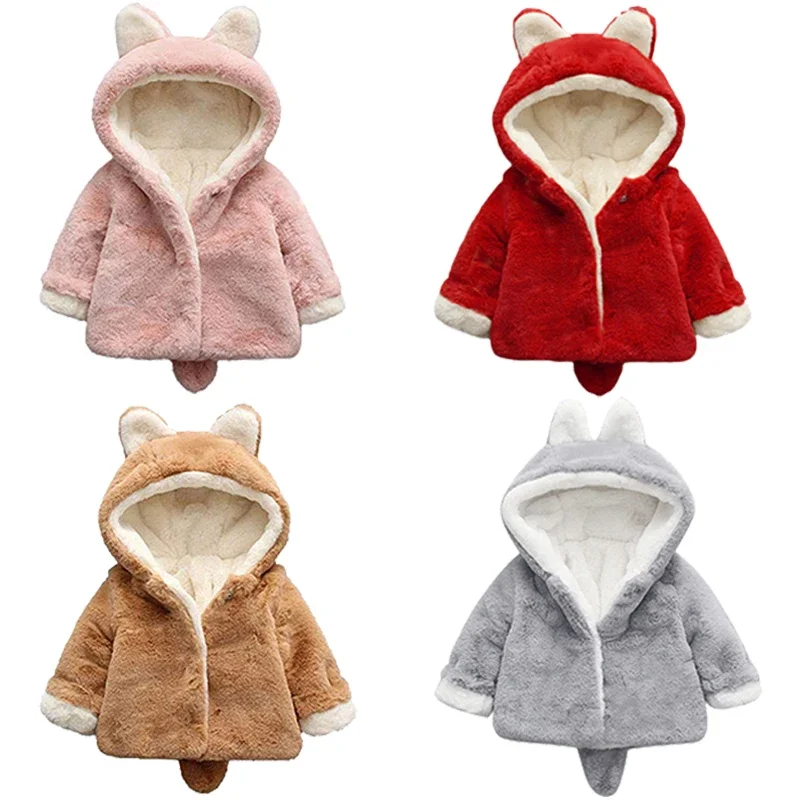 Winter Clothing For Baby Girl - Sevimli kedi kulaklar peluş bebek ceket