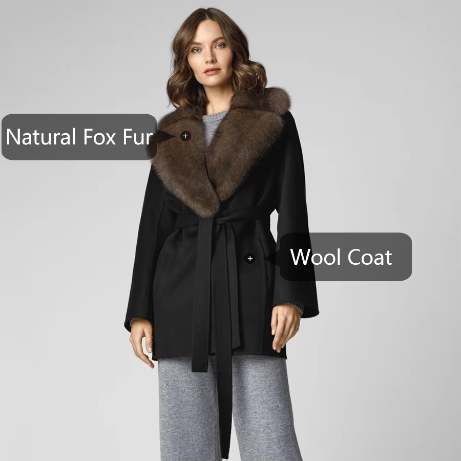 Doğal Tilki Kürkü Ceket, Düşük - Wool Blend Coat incelemesi ve fiyatı